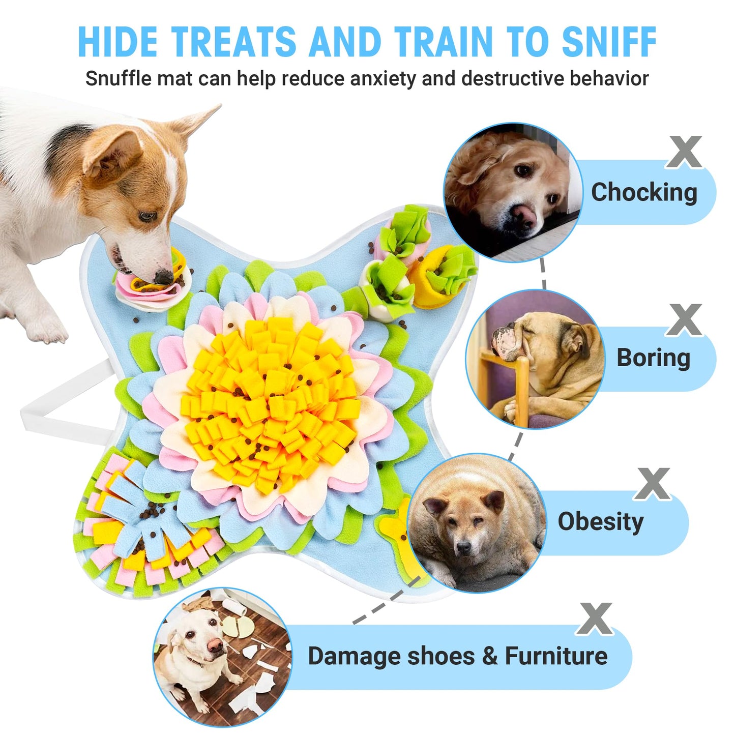 TWOPER Snuffle Mat for Dogs Interactive Sniff Mat Slow Feeding and Keep Busy Snuffle Toys for Foraging Skill Development Anxiety Relief and Mental Stimulation, Machine Washable