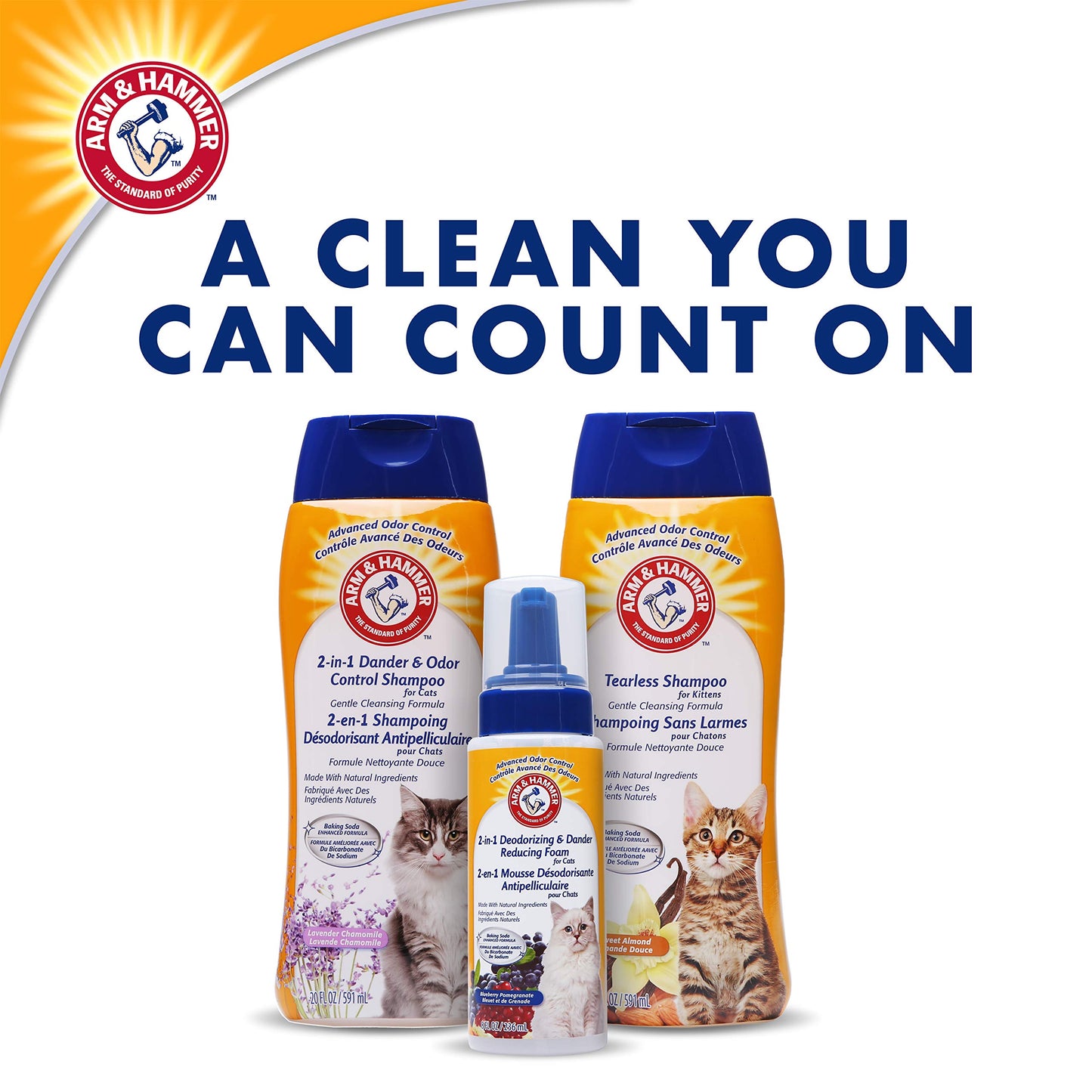 Arm & Hammer 2-in-1 Deodorizing & Dander Reducing Shampoo for Cats, Dander Remover for Dander and Odors, Baking Soda Moisturizes and Deodorizes, Lavender Chamomile Scent, 20 Fl Oz (Pack of 1)