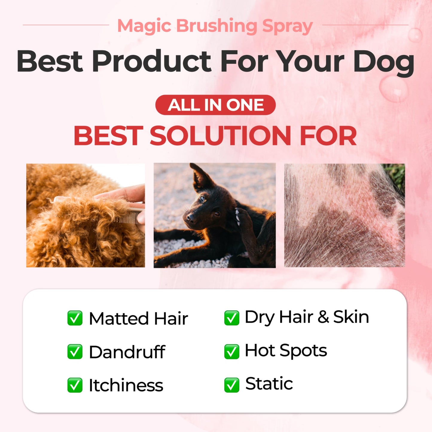 JAYU PET Magic Brushing Spray - Fur Detangler & Dematting Solution, Hypoallergenic Deodorizer, Conditioner & Itch Relief, Shining & Grooming Spray for Dogs (5.8fl oz, 170ml)