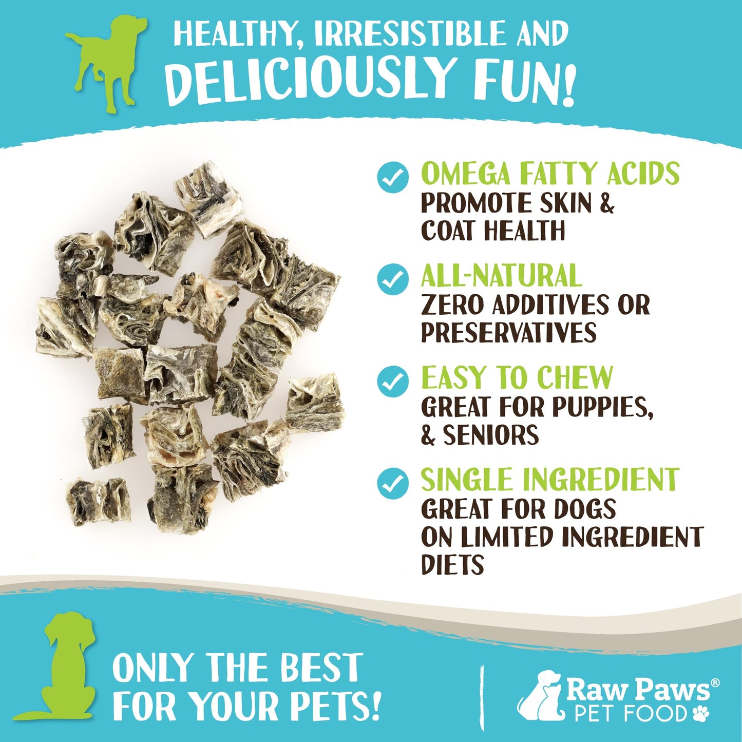 Raw Paws Cod Skin Dog Treats, 5-oz (Cubes) - Crunchy Cod Skins for Dogs - Fish Skin for Dogs