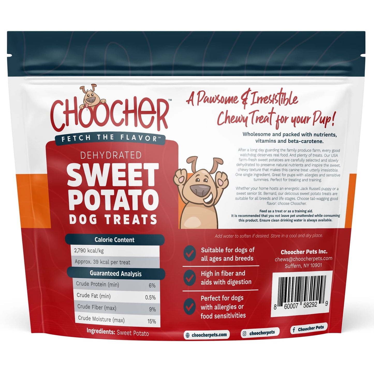 CHOOCHER Dehydrated Sweet Potato Dog Treats - High Fiber Gluten Free & Vegan Dental Chews for Small Medium Large Dogs - Made in USA Dog Chews for Training Teeth Cleaning & Healthy Digestion
