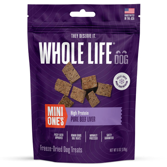 Whole Life Dog Mini Ones Beef Liver Freeze Dried Dog Treats - Human Grade High Protein Food, Healthy Training Snacks, Freeze Dried Food Toppers, USA Made Natural Treats - 6 oz (Pack of 1)