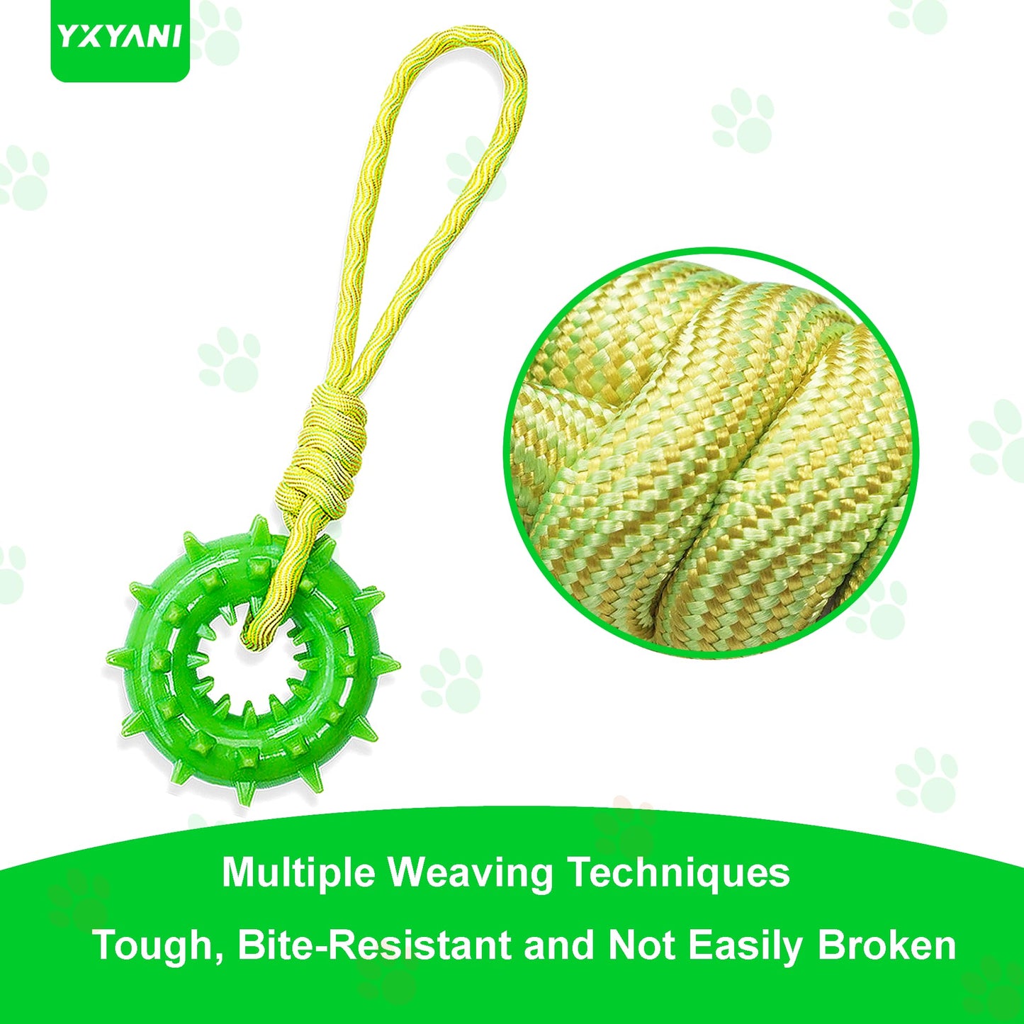 YXYANI Durable Dog Chew Toy – Tough Rubber and Rope Tug Toy with Squeaker, Interactive Training and Fetch Toy for Aggressive Chewers, Medium and Large Dogs, Heavy Duty Tug-of-War (Round Ball)