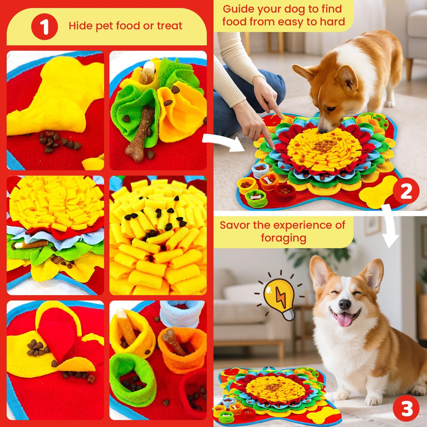 UETZLTB Dog Snuffle Mat and Lick Mats Set, Interactive Dog Enrichment Puzzle Toys for Puppy Small Medium Breed Dogs Cats, Cognitive Sniff Foraging Mats for Slow Feeding Treat Game Mental Stimulation