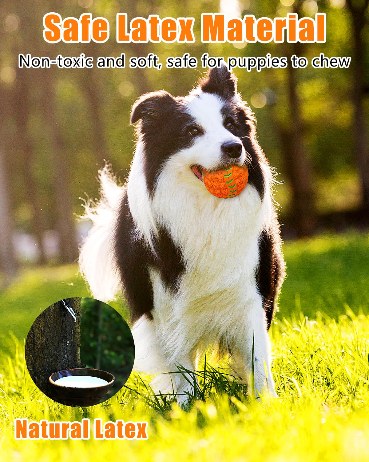 Squeaky Dog Balls, Interactive Funny Puppy Chew Toys for Fetch Play to Keep Them Busy, Latex Rubber Pet Tennis Soccer Ball Toy Bundle (4 Pack) for Medium Breed Dogs