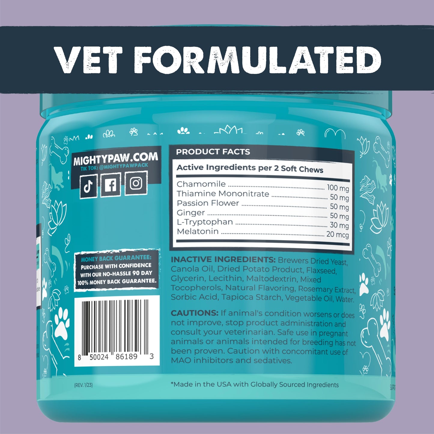 Mighty Paw Calming Chews for Dogs with Melatonin - Vet Formulated Dog Sleep Aid - Puppy & Large Pet Treats - Waggables Calm -Composure Calming Chews for Stress & Relaxation, 120 Count (Made in USA)