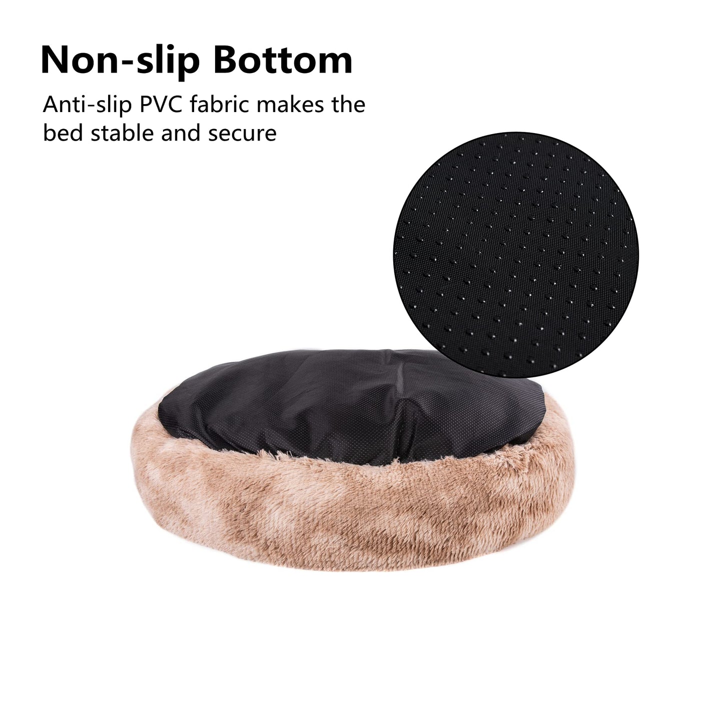 Coohom Oval Calming Donut Cuddler Dog Bed,Shag Faux Fur Cat Bed Washable Round Pillow Pet Bed(30"/36") for Small Medium Dogs (XXL(43"x34"x8"), Beige2021)