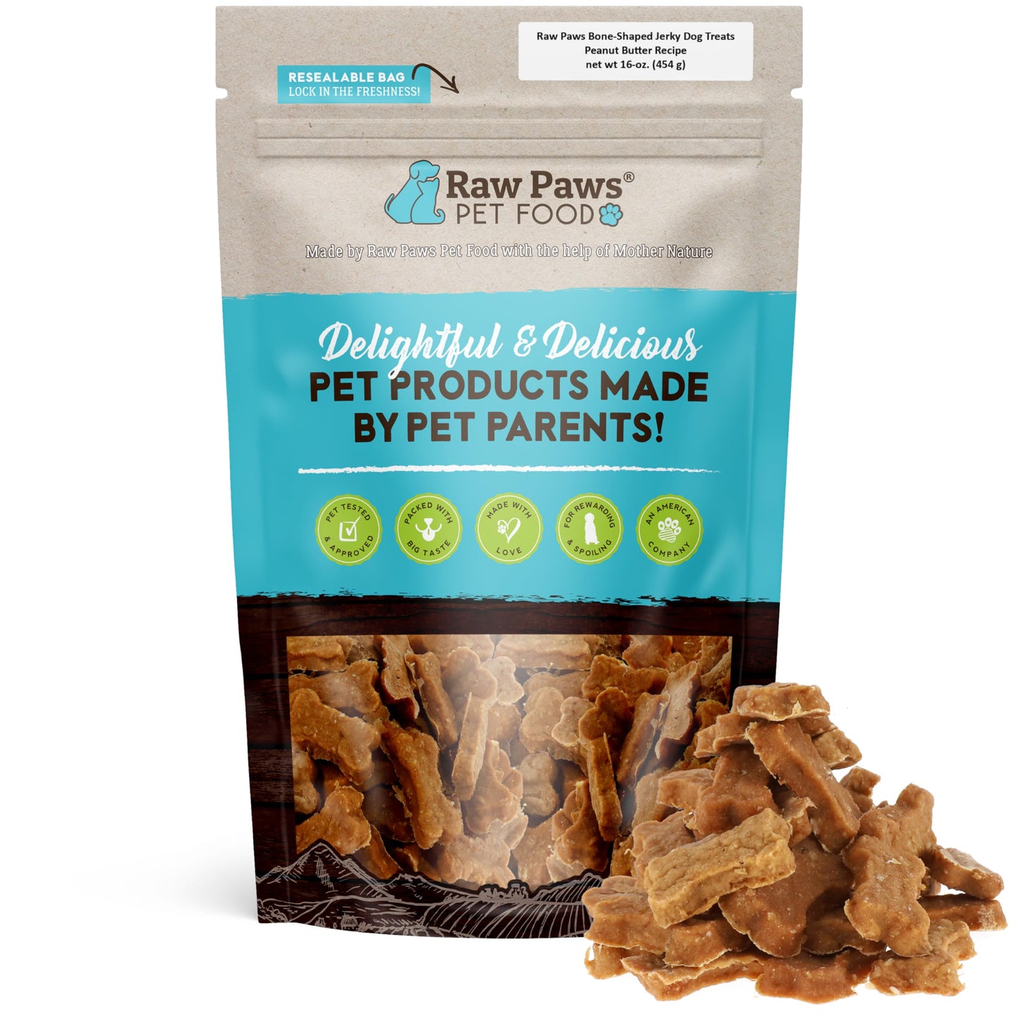 Raw Paws Soft Bone Shaped Dog Jerky Treats for Dogs - Peanut Butter & Chicken Recipe (16-Ounce) - Made in USA - Chicken Jerky Dog Treats - Soft Puppy Training Treats