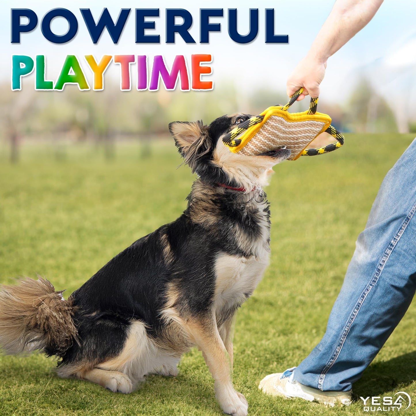 YES4QUALITY Durable Dog Bite Pillow - 10"x7" - Safe Biting Pad with 3 Strong Handles - Tough Jute Tug Toy for Medium to Large Dogs - Ideal for Tug of War, K9, Schutzhund & Puppy Training