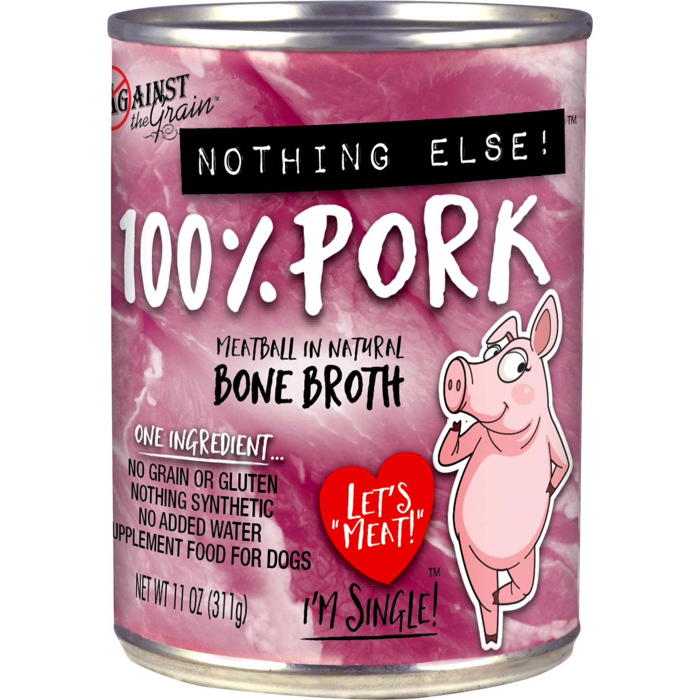 Against The Grain Nothing Else! 100% Pork Dog Food – 12 Count, 11 oz Each – Single-Ingredient Pork Loaf in Natural Bone Broth – Limited Ingredient, Grain-Free Recipe for Sensitive & Allergy-Prone Dogs