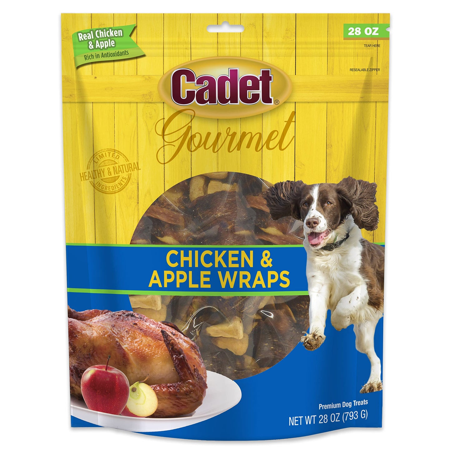 Cadet Gourmet Chicken & Apple Wrapped Dog Treats Wraps - Healthy & Natural Chicken & Apple Dog Training Treats for Small & Large Dogs - Inspected & Tested in USA (28 oz.)