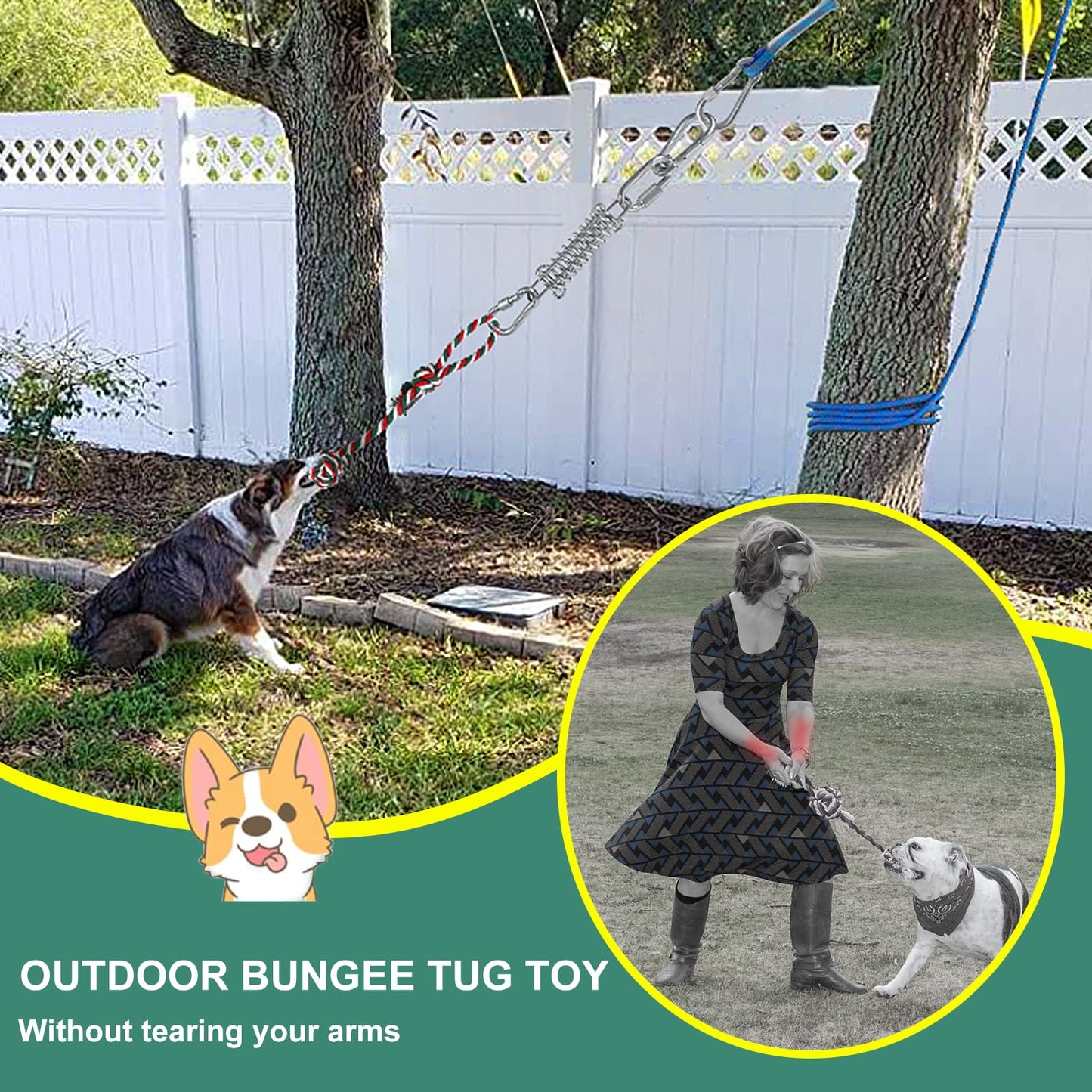 HOPET Dog Outdoor Bungee Solo Hanging Toy, Tether Tug of War Toys for Pitbull Small Large Aggressive Chewers Dogs to Exercise, Durable Interactive Tug Toy, Dog Rope Toys