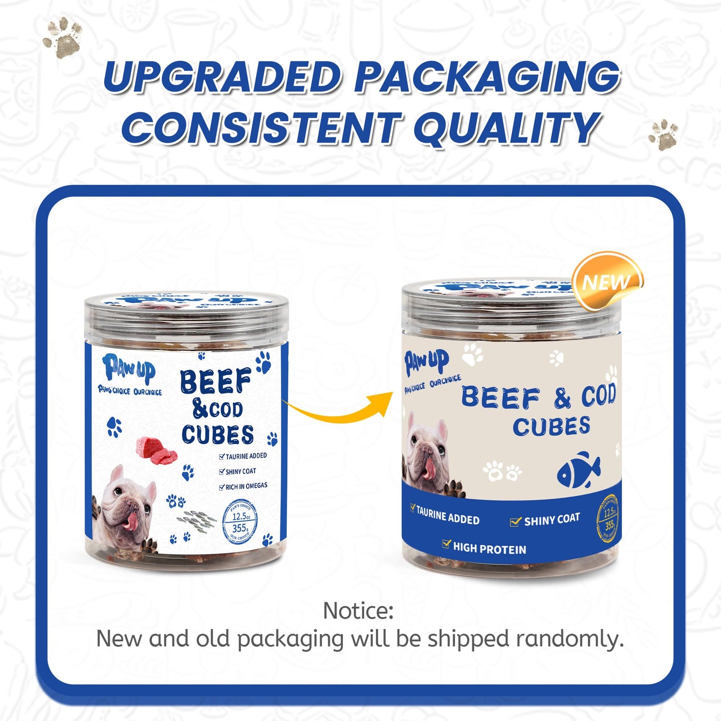 PAWUP Dog Treats Training Rewards, Beef Cod Cubes, 1% Taurine Added, 12.5 oz, Rawhide Free, Grain Free, Low Fat Dog Training Rewards and Snacks, No Additives