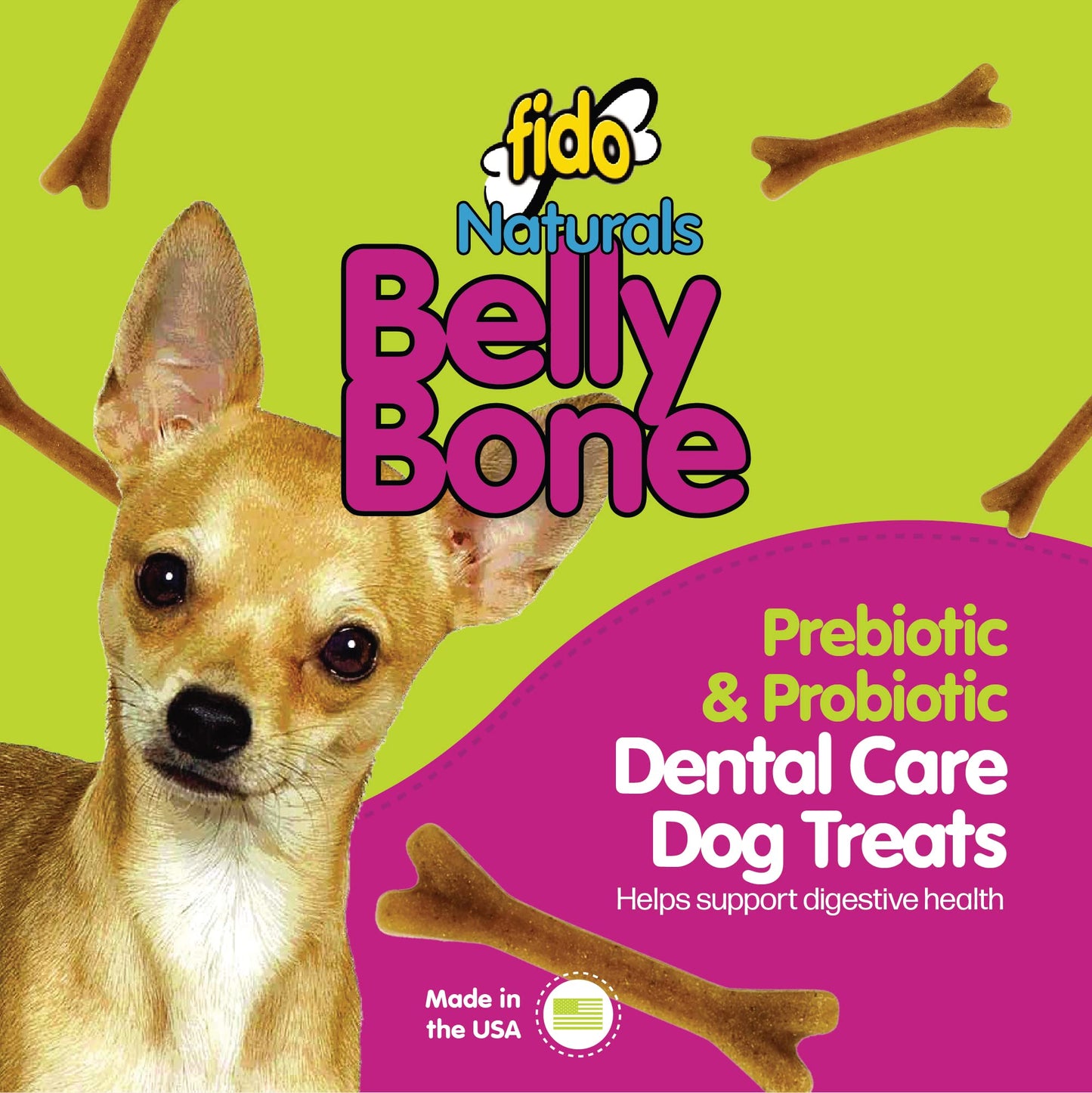 FIDO - Belly Bones for Dogs, 21 Yogurt Flavor Mini Dog Dental Treats (Made in USA) - 21 Count Dog Treats for Small Dogs - Plaque and Tartar Control for Fresh Breath, Digestive Health Support