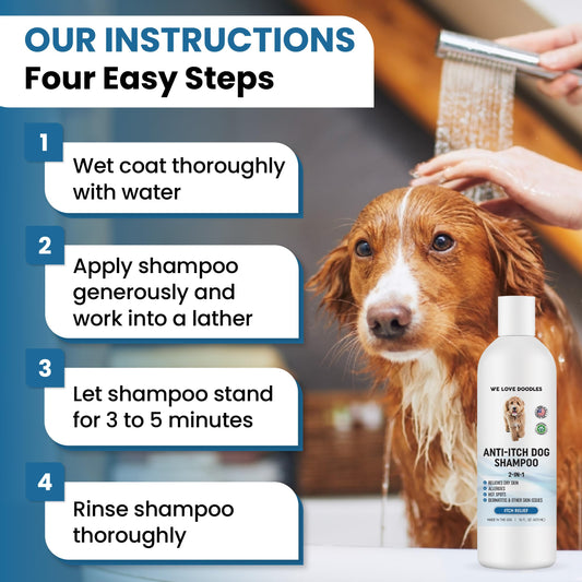 We Love Doodles Anti Itch Dog Shampoo and Grooming Comb - for Sensitive Skin, Dry Skin Treatment, Itching Skin, Allergy Relief, Removes Tangles & Matts, Detangler Comb for Matted Hair, Made in USA