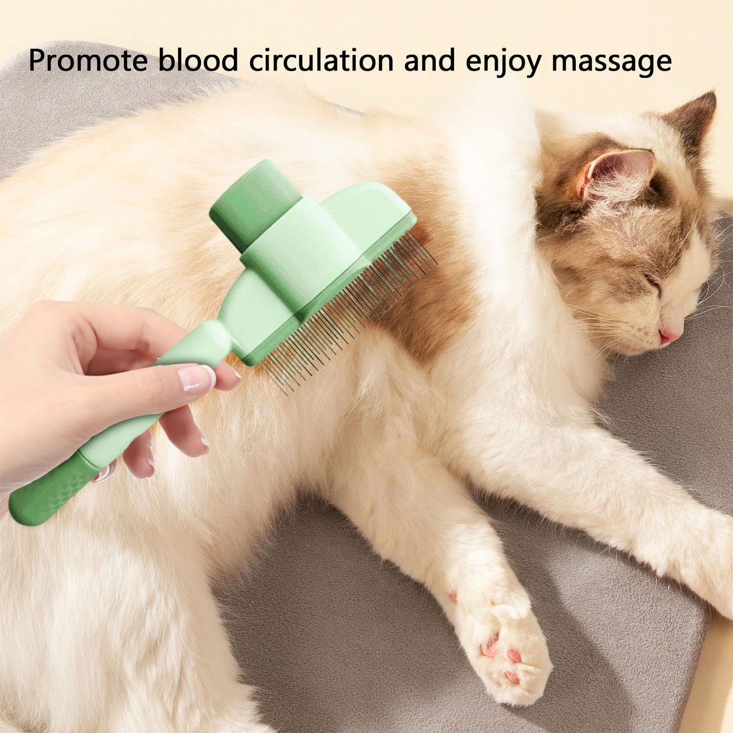 2025 Self-Cleaning Pet Hair Removal Comb & Flea Comb for Cats and Dogs Stainless Steel Grooming Brush with Release Button, De-Shedding Tool for Hair, Massaging Tangle-Free Pet Comb (Green)