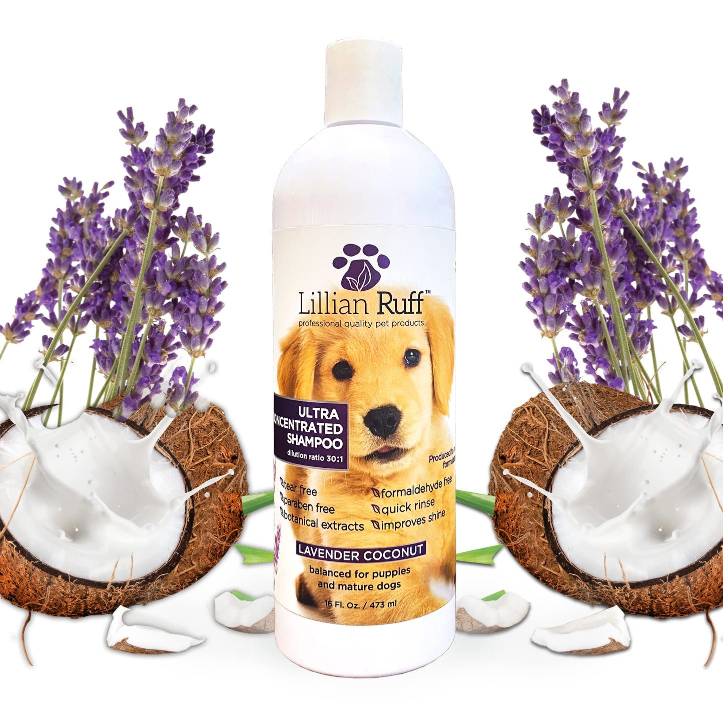Lillian Ruff PRO Formula Ultra Concentrated Dog Shampoo – Makes 4 Gallons/30 Bottles, 30:1 Dilution, Professional Pet Shampoo for Sensitive Skin | Deodorizing & pH-Balanced Made in USA 16.9oz