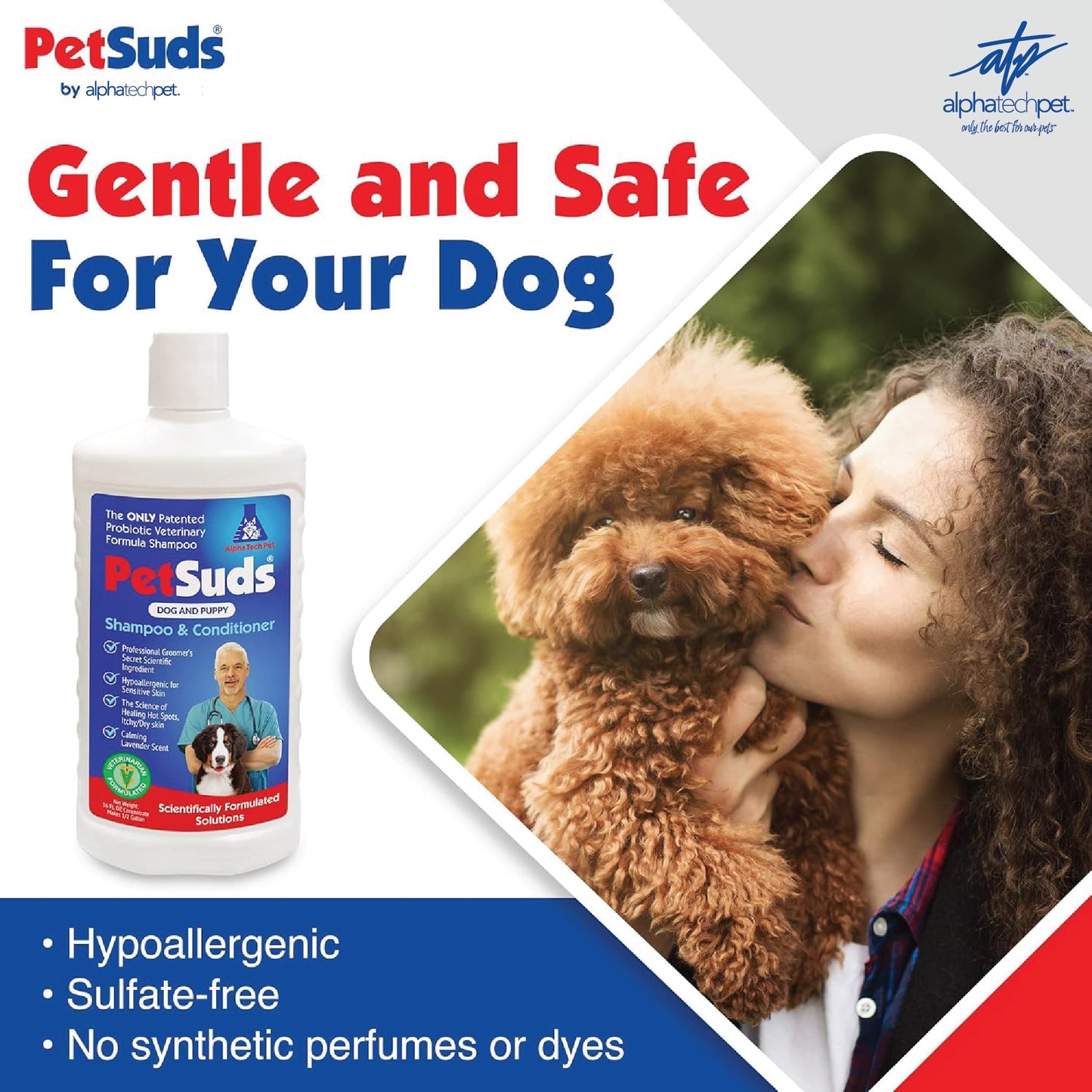 PetSuds Probiotic Dog Shampoo and Conditioner - Helps with Hotspots, and Dry, Oily Skin - Hypoallergenic and Sulfate Free Pet Shampoo - Lavender, 16 Oz. by Alpha Tech Pet