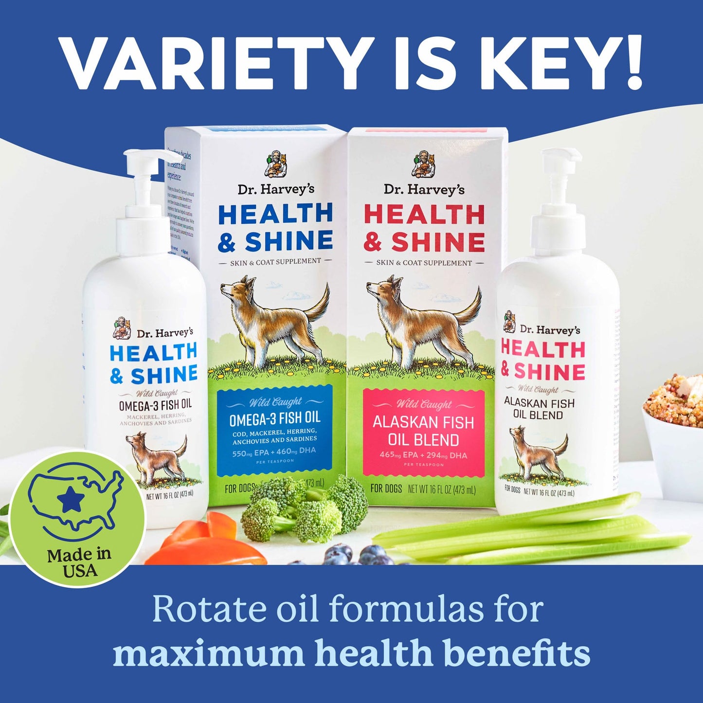 Dr. Harvey’s Health & Shine Omega 3 Fish Oil for Dogs from Wild Caught Cod, Mackerel, Herring, Anchovies and Sardines - Supports Beautiful Fur, Strong Joints and Itchy Allergy Relief (16 fl. oz.)