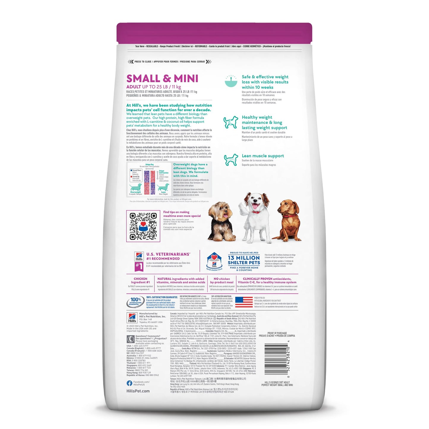 Hill's Science Diet Perfect Weight, Adult 1-6, Small & Mini Breeds Weight Management Support, Dry Dog Food, Chicken Recipe, 4 lb Bag