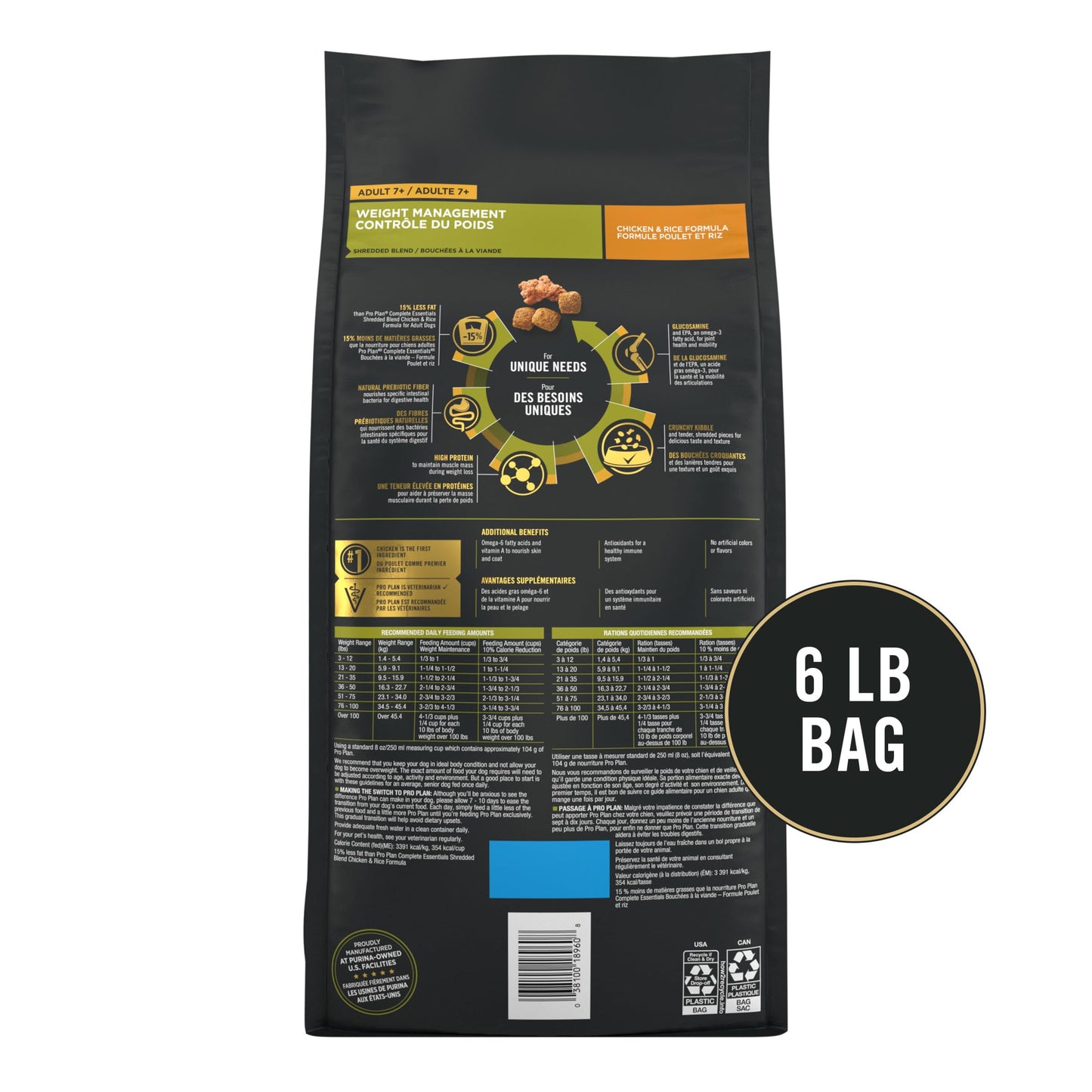 Purina Pro Plan Adult 7 Plus Weight Management Shredded Blend Chicken and Rice Formula Senior Dog Food - 6 lb. Bag