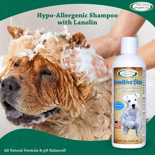 Mad About Organics Dog Shampoo for Sensitive Skin - Lanolin-Enriched Formula - pH Balanced to Support Natural Oils - Light Citrus Scent - Suitable for All Dogs - Moisturizes and Softens Coats - 16 oz