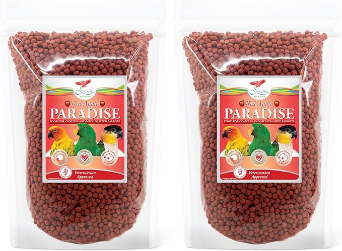 Scenic Apple Paradise Premium Parrot Food - Apple & Natural Flavors, High Protein, Low Iron Conure Bird Food, Eclectus & Other Small Pet Parrots, Omega 3, Vitamins & Minerals, 2 LB (Pack of 2)