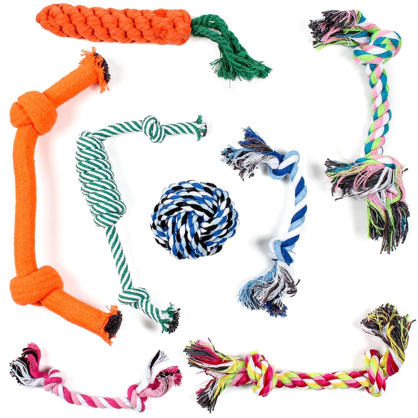 Squeaky Dog Toys for Puppy Small Stuffed Toys with Rubber Toys in Bulk Plush Dog Toy Safe Fetch Chew Toys Pack for Chewing and Teething (8 PCS Cotton Knot)