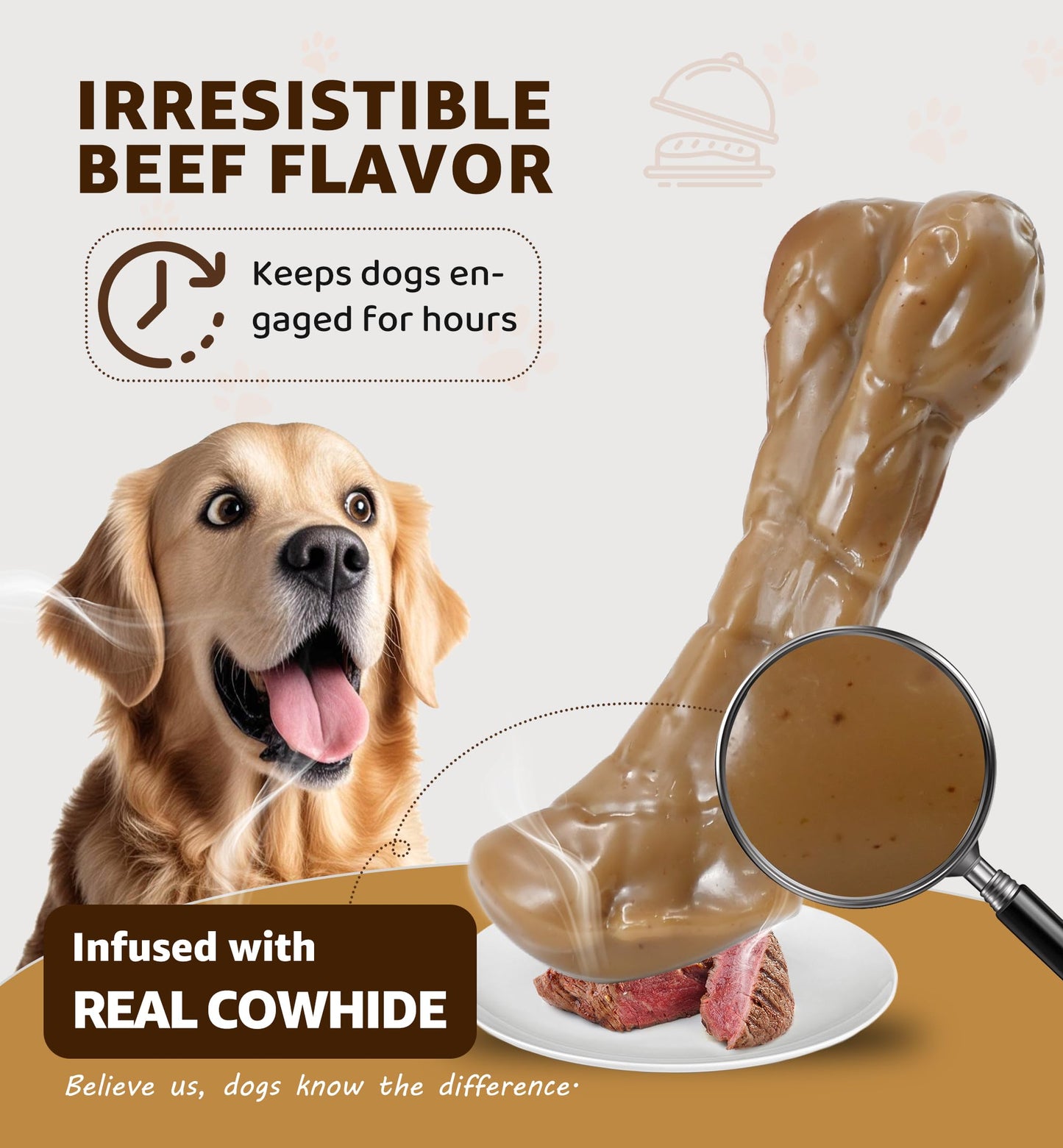 IPTPAS Tough Dog Chew Toy Infused with Real Cowhide, Long-Lasting Beef Flavor, Indestructible Nylon Bone Toy for Aggressive Chewers, Dental Care, Multiple Size Options for All Breeds (Large)