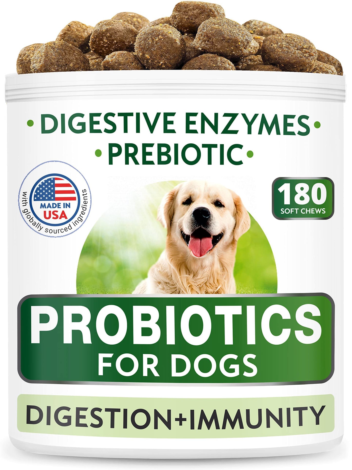 Calming Hemp + Dog Probiotics Bundle - Hemp Oil + Digestive Enzymes + Prebiotics - Anxiety Relief + Gas, Diarrhea, Allergy, Constipation, Upset Stomach Relief - Digestion + Immunity - 300 Soft Chews
