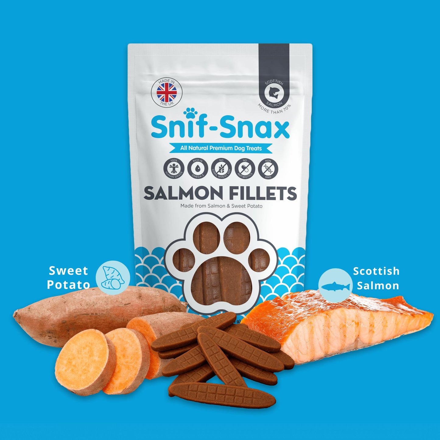 Snif-Snax Salmon Fillets Dog Treats 3 Pack – All Natural, Healthy Training & Reward Treats for Dogs – Human Grade, High Protein