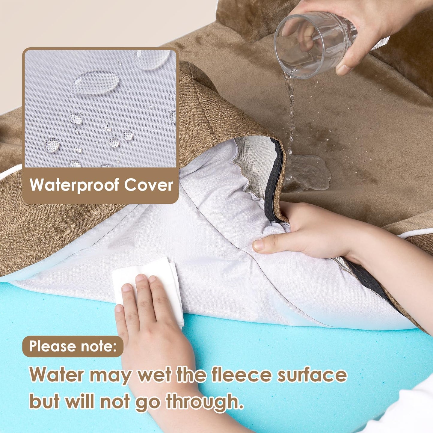 EHEYCIGA Orthopedic Dog Beds for Extra Large Dogs, Waterproof Memory Foam XL Pet Bed with Sides, Non-Slip Bottom and Egg-Crate Foam Big Dog Couch Bed with Washable Removable Cover, Beige