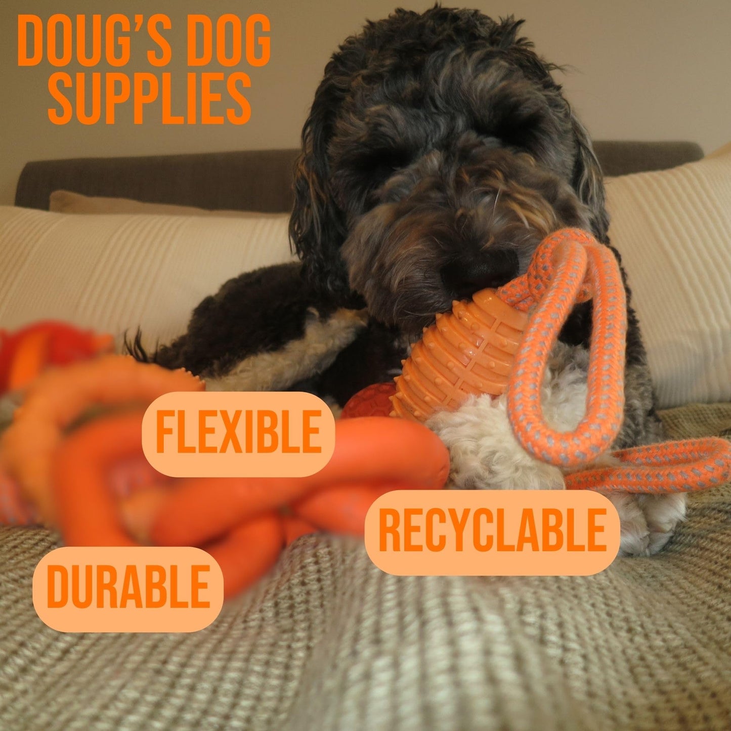 Doug's Dog Supplies Football Rope Toy, Tug of War Dog Toy - Dog Rope Toy for Medium to Large Dogs (Orange)