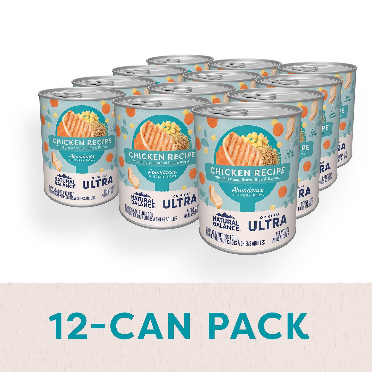 Natural Balance Original Ultra Adult Wet Dog Food, Chicken Formula with Brown Rice, Carrots & Potatoes, 13 Ounce Can (Pack of 12)