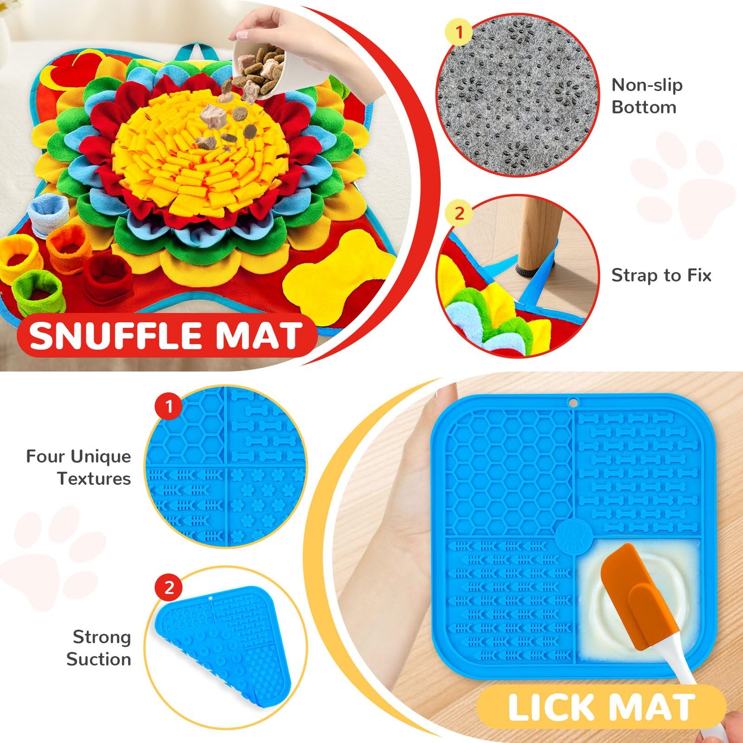 UETZLTB Dog Snuffle Mat and Lick Mats Set, Interactive Dog Enrichment Puzzle Toys for Puppy Small Medium Breed Dogs Cats, Cognitive Sniff Foraging Mats for Slow Feeding Treat Game Mental Stimulation