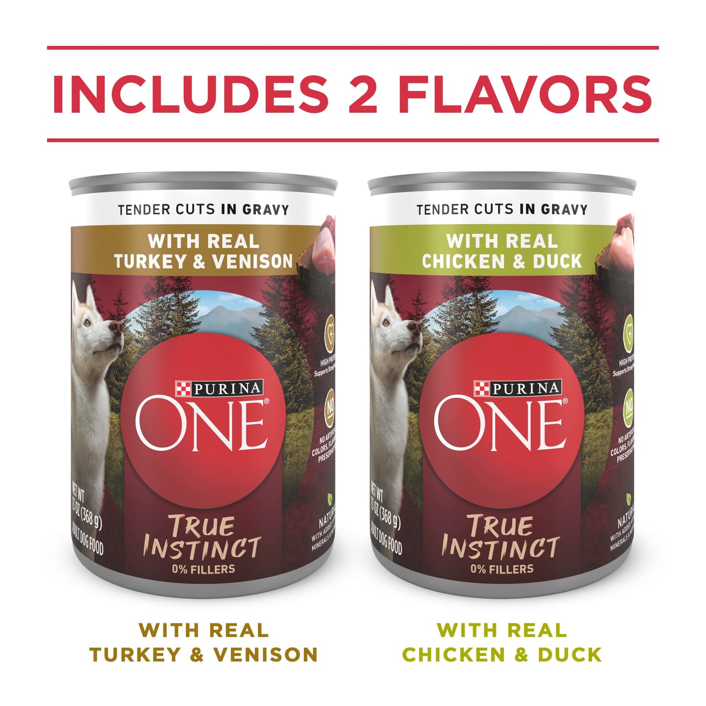Purina ONE True Instinct Tender Cuts in Gravy With Real Turkey and Venison, and With Real Chicken and Duck High Protein Wet Dog Food Variety Pack - (Pack of 12) 13 oz. Cans