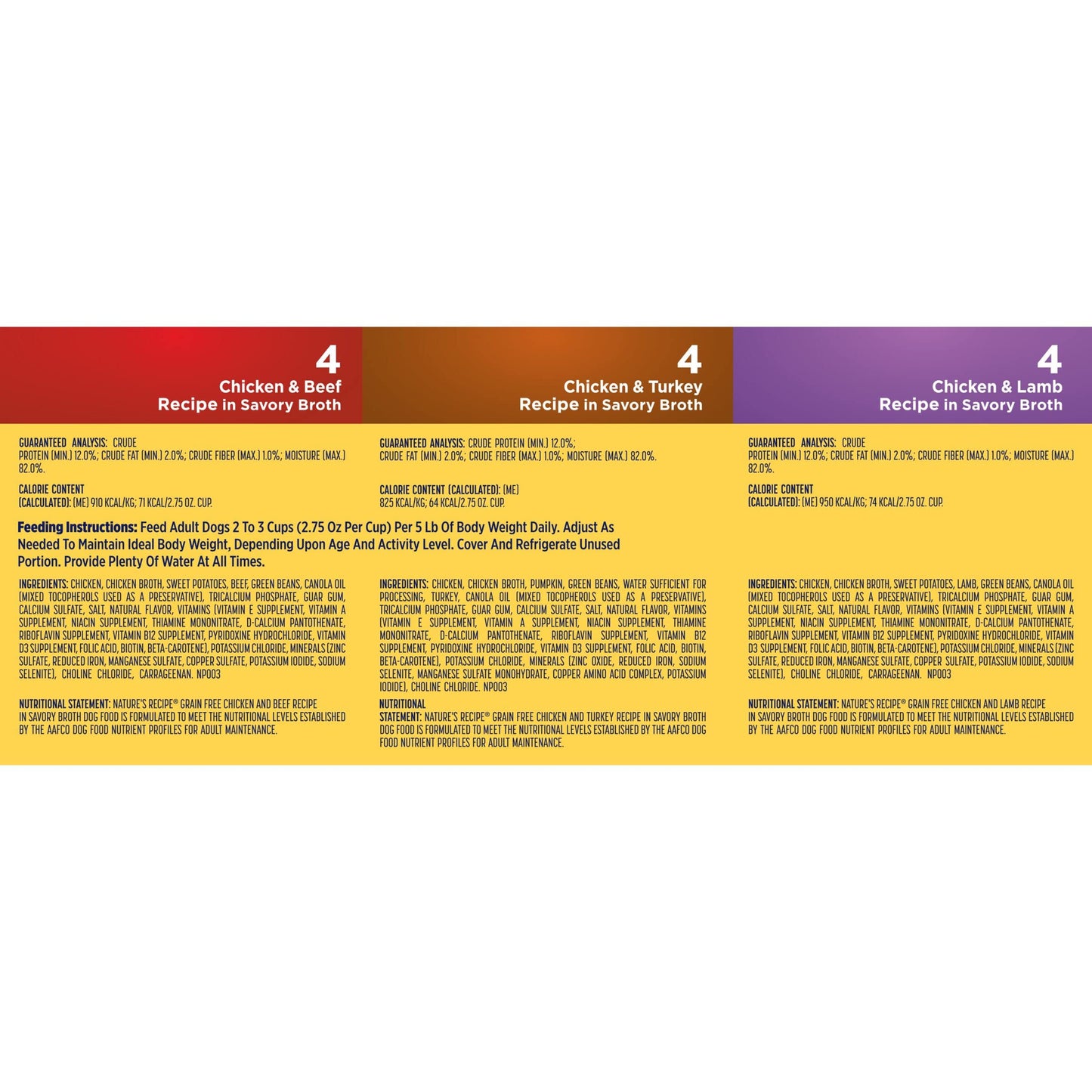 Nature’s Recipe Grain Free Chicken & Beef, Chicken & Turkey, Chicken & Lamb Wet Dog Food Variety Pack, 2.75 Ounce (Pack of 12)