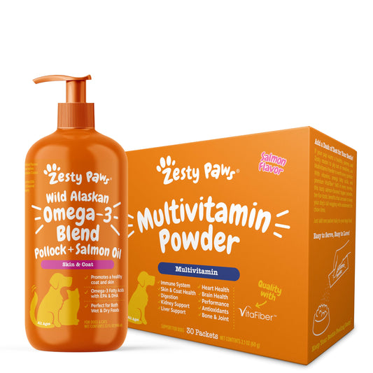 Zesty Paws Wild Alaskan Omega-3 Blend Pollock + Salmon Oil + Multivitamin Powder for Dogs