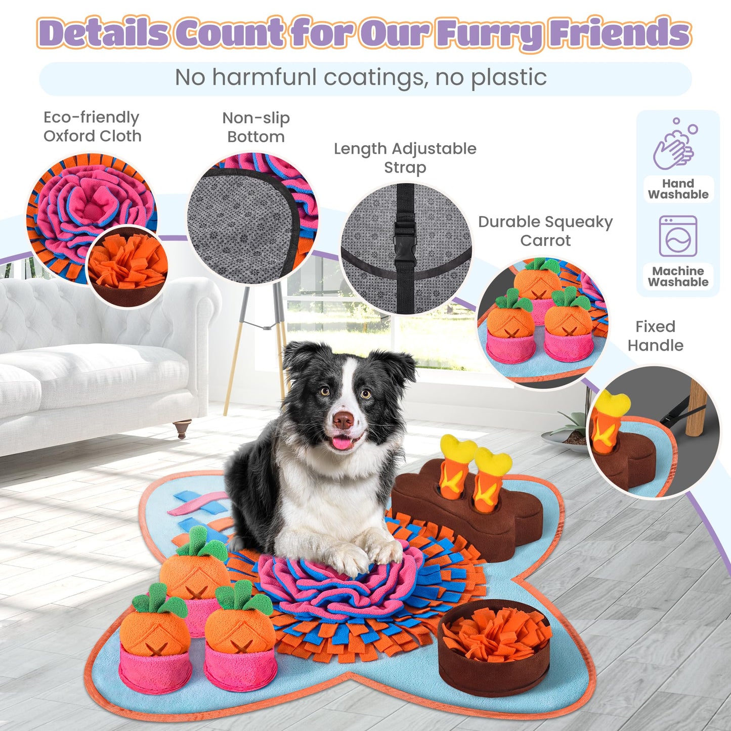 Snuffle Mat for Dogs 32''X20'' for Large Dogs with Dog Leash, Nosework Interactive Sniffing Mat for Cats Rabbits, Slow Feeding Mat for Foraging and Stress Relief (Red, 32"x20")