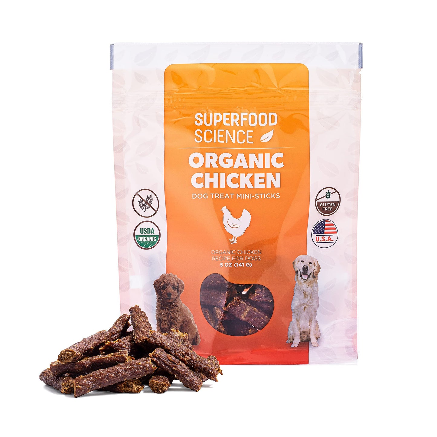 Organic Chicken & Turkey Dog Snacks, USA-Made Jerky Sticks, Healthy Training Treats, All Natural, For All Dog Sizes, 2 Pack, 5 OZ Each