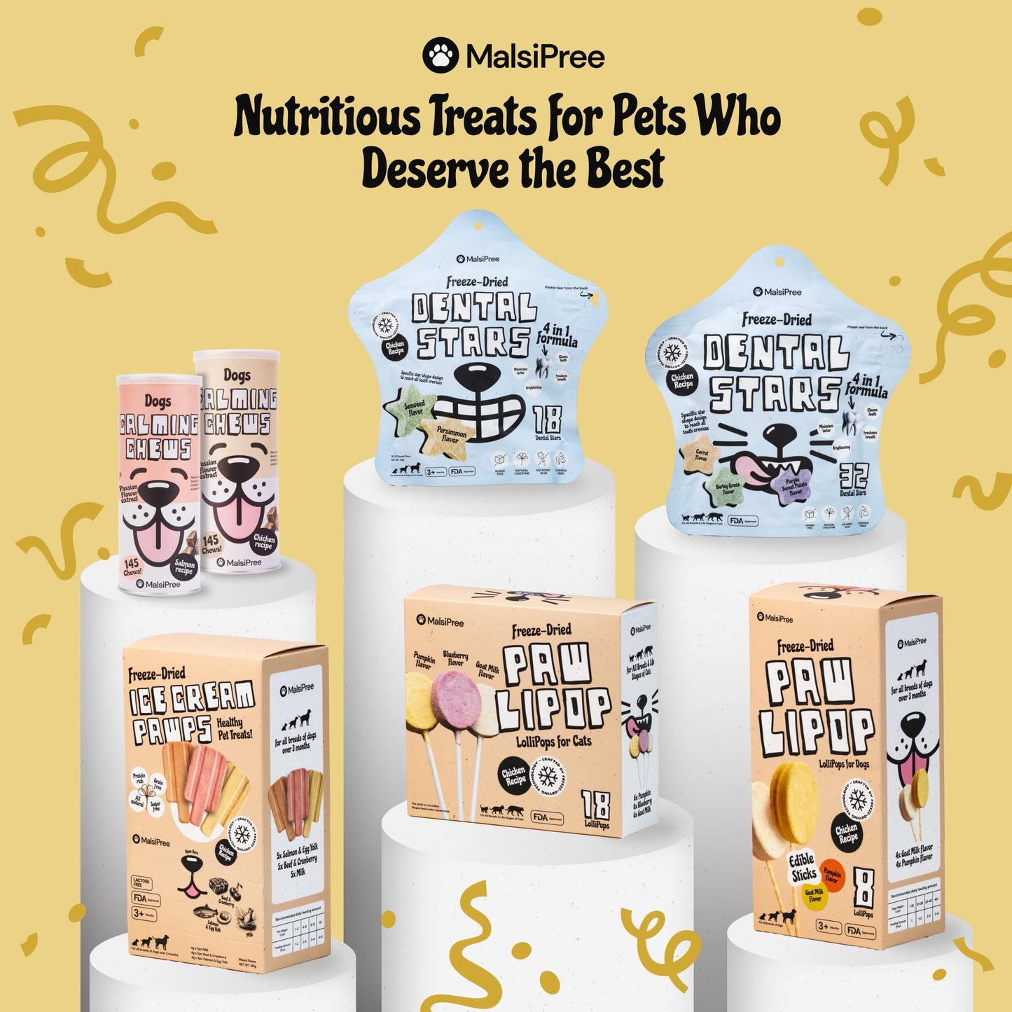 MalsiPree Lollipop Freeze Dried Dog Birthday Treats - Low Calorie, High Protein Chicken Recipe with Digestion Friendly Pumpkin & Goat Milk - Dog Treats for Birthdays & Puppy Training (8 Pack)