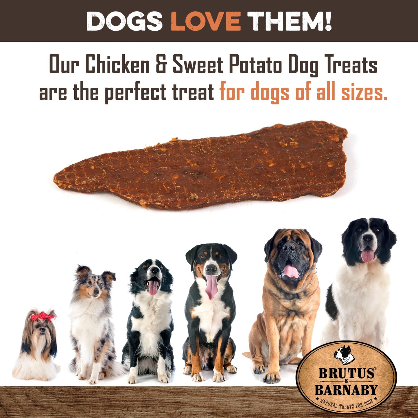 BRUTUS & BARNABY Chicken & Sweet Potato Jerky Dog Treats - Grain-Free, Preservative-Free, No Fillers - All Natural USA Chicken & Sweet Potato, High in Antioxidants - Healthy, Tasty Treat for Dogs