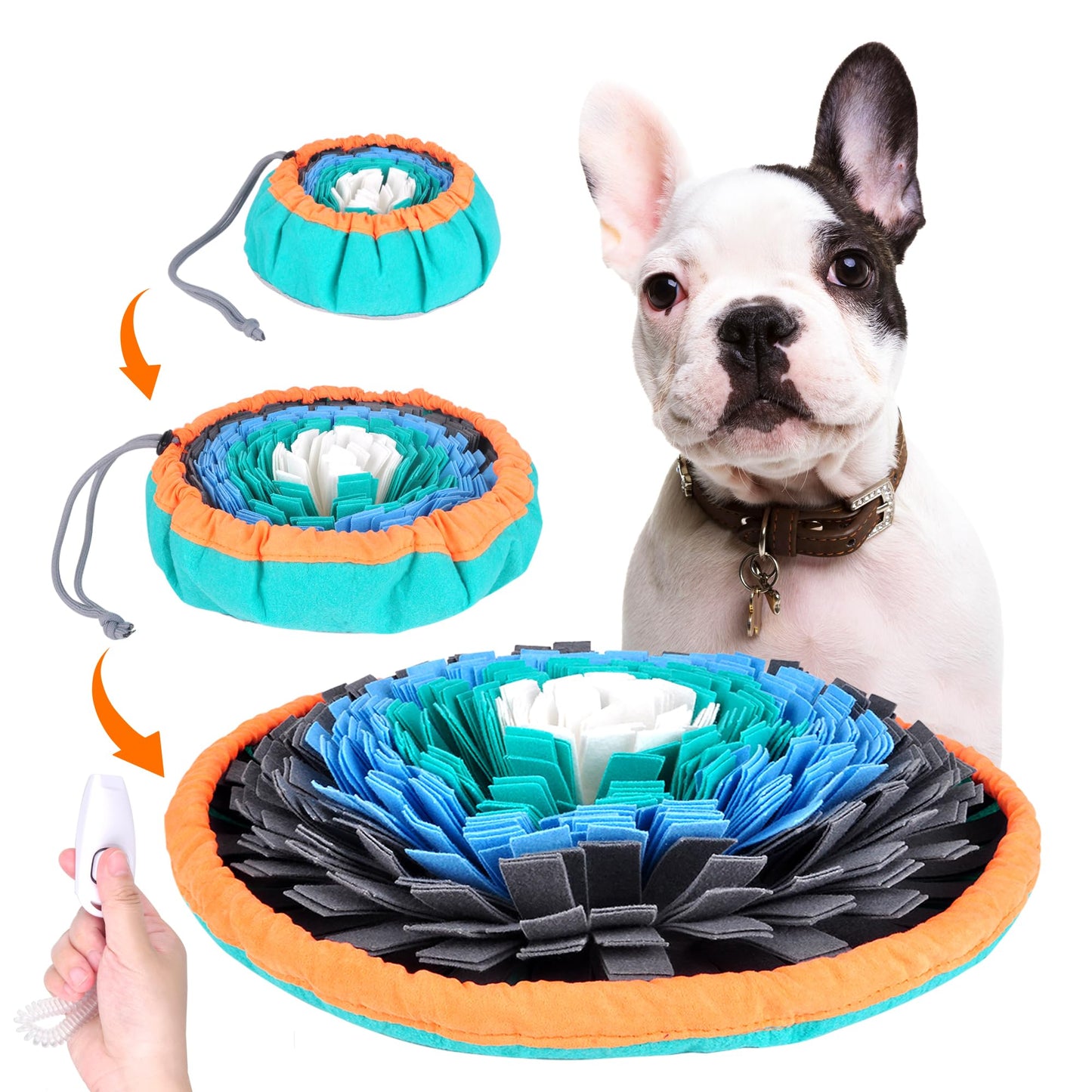 20” Snuffle Mat for Dogs with Pet Training Clicker - Dog Puzzle Toy for Enrichment, Mental Stimulation, Fighting Boredom - Slow Feeder & Activity Rug - Dog Sniffing, Foraging and Treat Mat