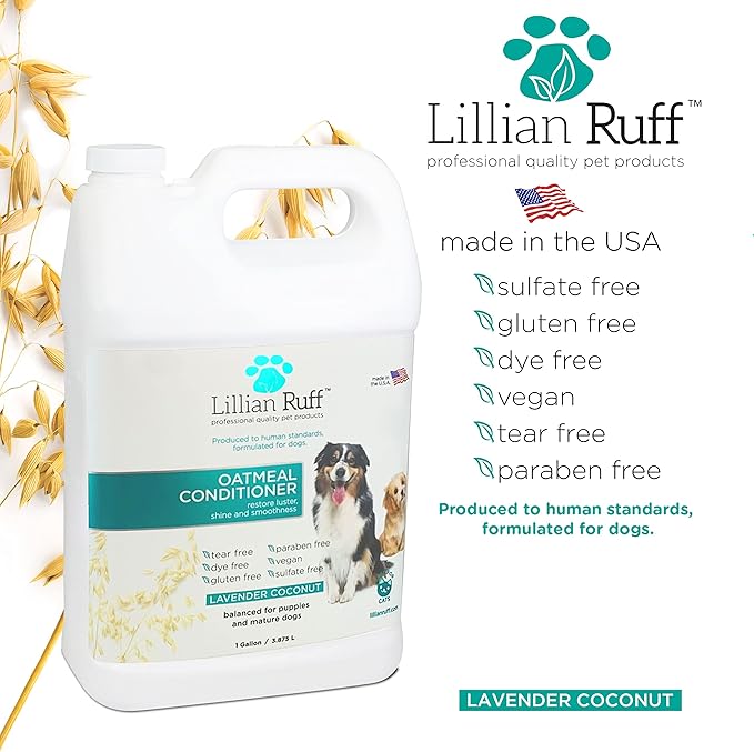 Lillian Ruff Calming Oatmeal Pet Conditioner for Dry Skin & Itch Relief with Aloe & Hydrating Essential Oils - Replenish Moisture & Deodorize - Soothing Conditioner for Normal/Sensitive Skin (Gallon)