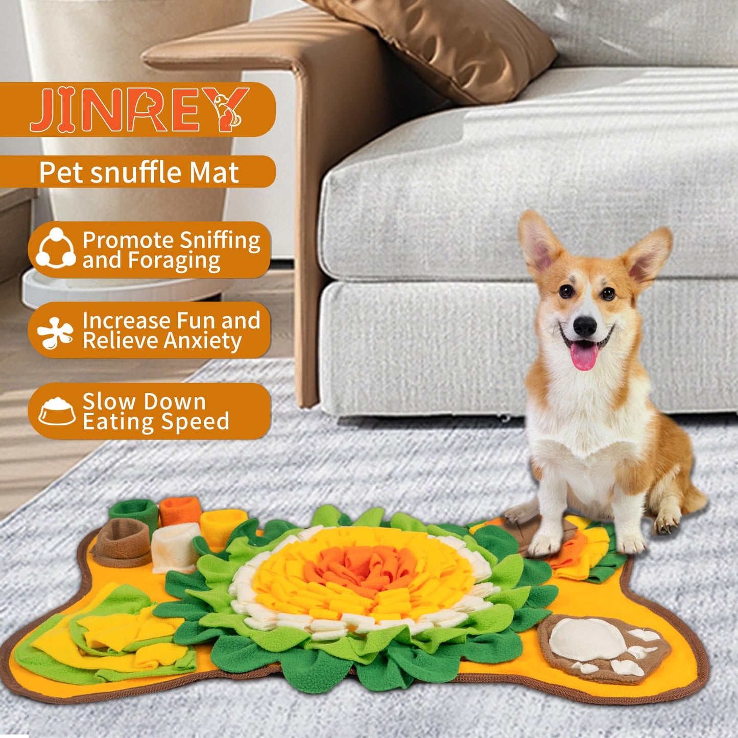 Generic Pet Snuffle Mat for Puppies Dogs,Interactive sniff mat for Small and Medium，Mental Puzzle Toys for Smell Training and Slow Feeder，Stress Relief, Orange