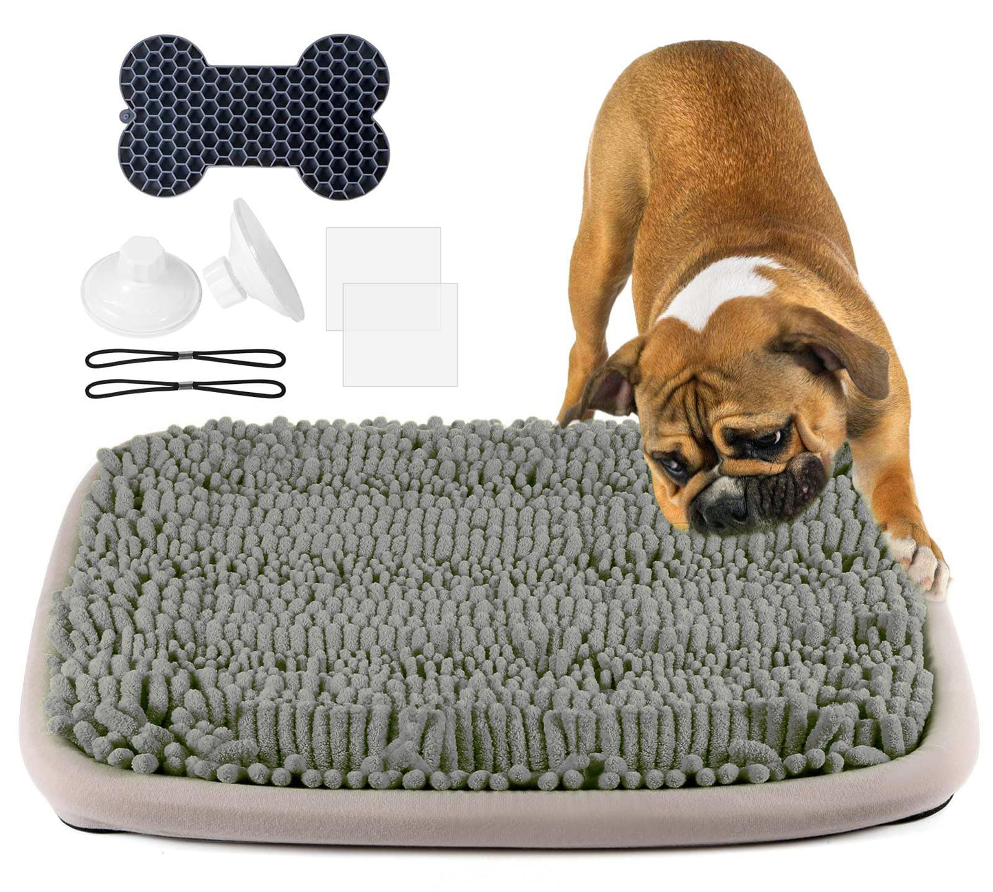 MASHOOPS Snuffle Mat for Dogs 21x16Inc and Small Silicone Lick Mat for Dog,Dog Sniffiing Interactive Foraging Puzzle Toy, Stress Relief & Training for Small/Medium/Large Dogs(Gray)