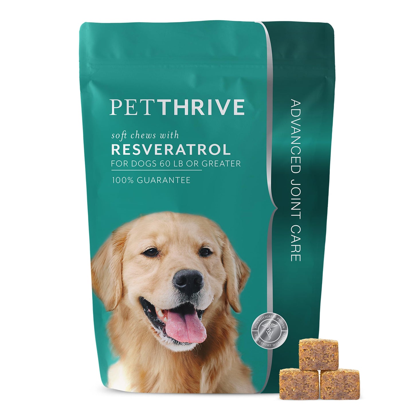 PetThrive Dog Hip and Joint Support Supplement Soft Chews with Resveratrol, Glucosamine, Chondroitin, Hyaluronic Acid, Bacon Flavor, Large Breed