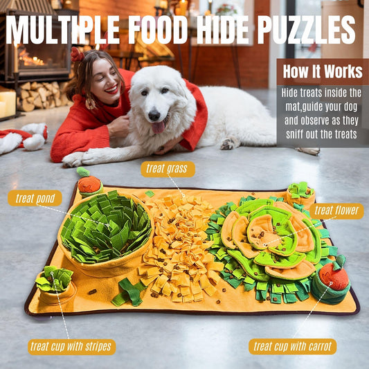 DUDULOVY Snuffle Mat for Dogs, Cats and Small Pets, 34"X 19" Large Dog Snuffle Mat with Squeaky Plush Carrot Toy, Interactive Dog Puzzle Mat for Mental Stimulation and Boredom Buster…