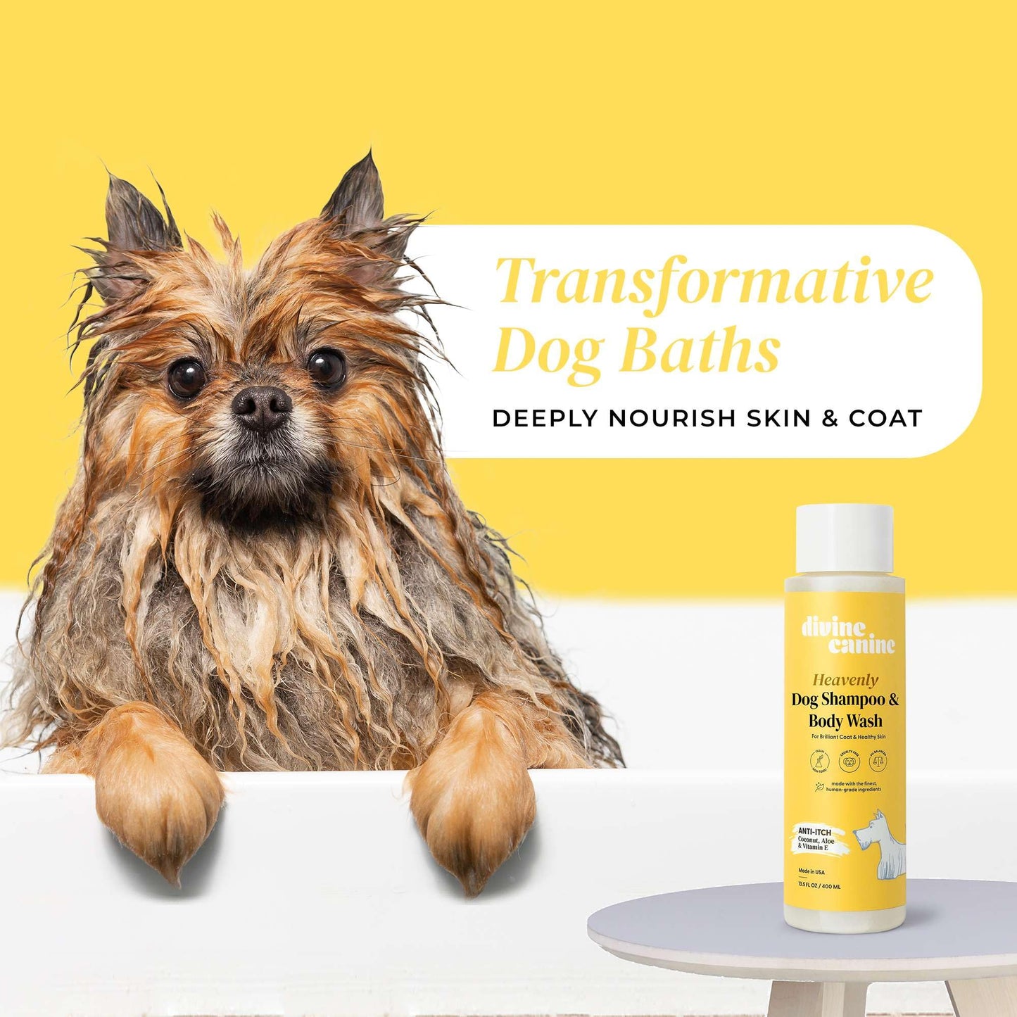 Divine Canine Heavenly Dog Shampoo & Body Wash - Anti-Itch - Dog Shampoos - pH Balanced Conditioning Dog Bath Blend with Collagen, Aloe, Coconut Milk, Vitamin E - Soothe Itchy Skin & Coat - 13.5oz
