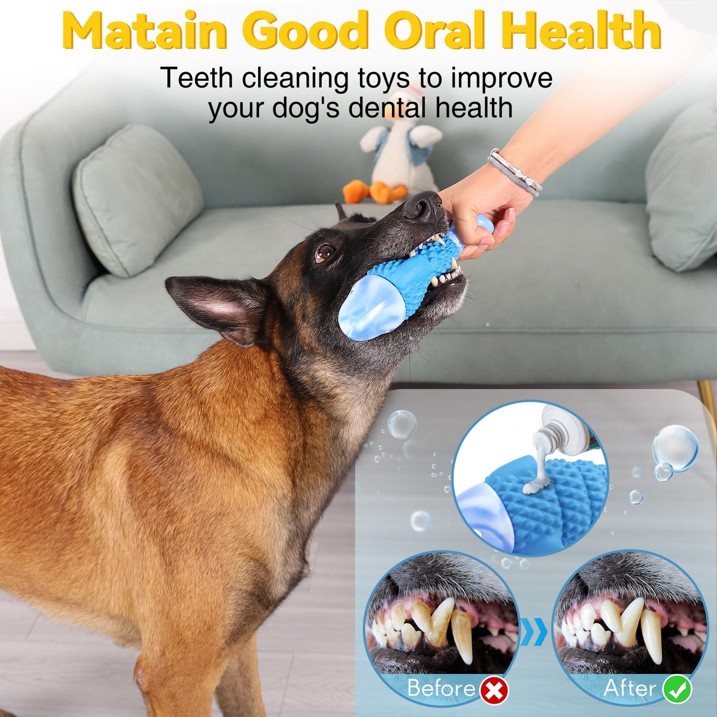 WoofBite Indestructible Stick Dog Toy - Lifetime Replacement - Durable Chew Toy for Aggressive Chewers - Safe Non-Toxic Natural Rubber - Chew Tug & Fetch - Tough, Heavy Duty - Med/Large Breed, 8”x2”